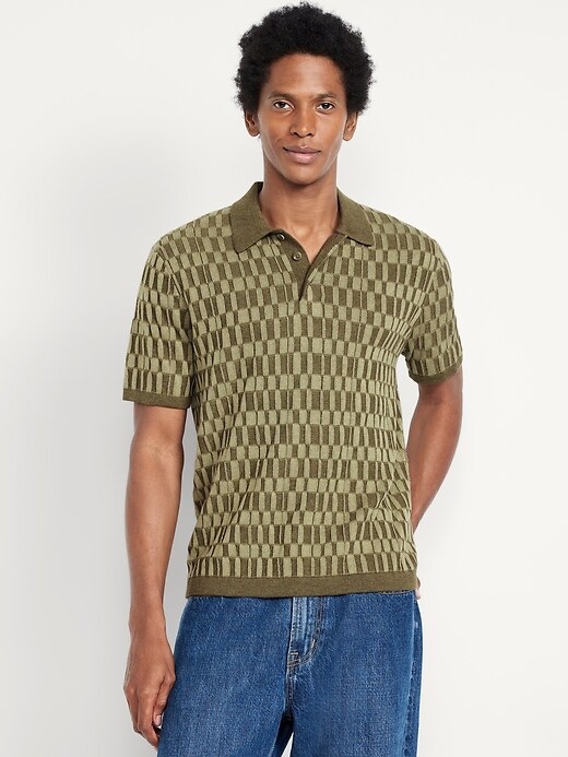Old Navy Polo Sweater Men S Green Textured Knit Preppy Minimalist Office Dad Nwt